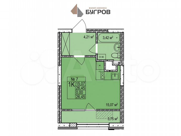 Квартира-студия, 26,5 м², 5/24 эт.