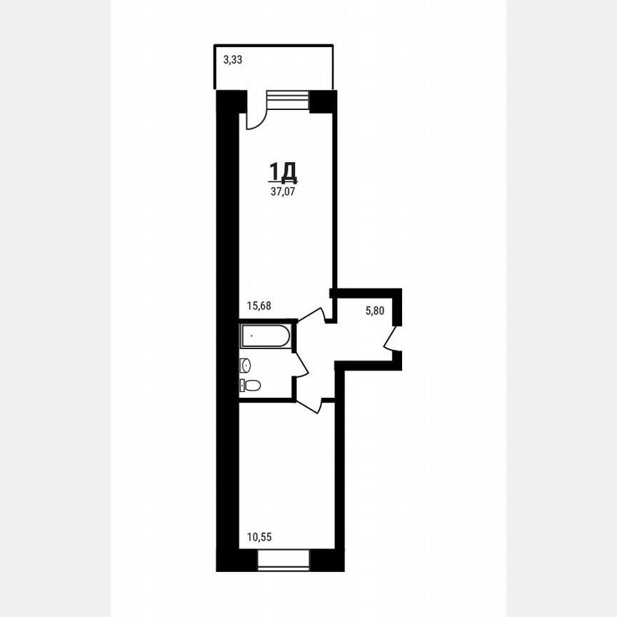 1-к. квартира, 37,1 м², 5/5 эт.