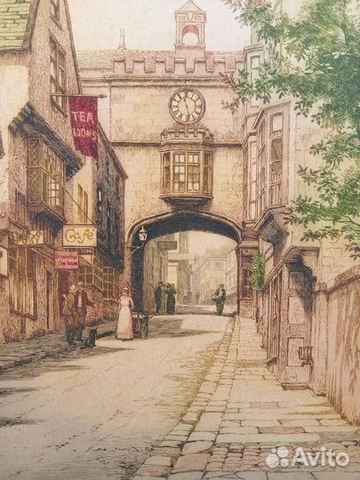 Антикварная цветная гравюра с подписью автора