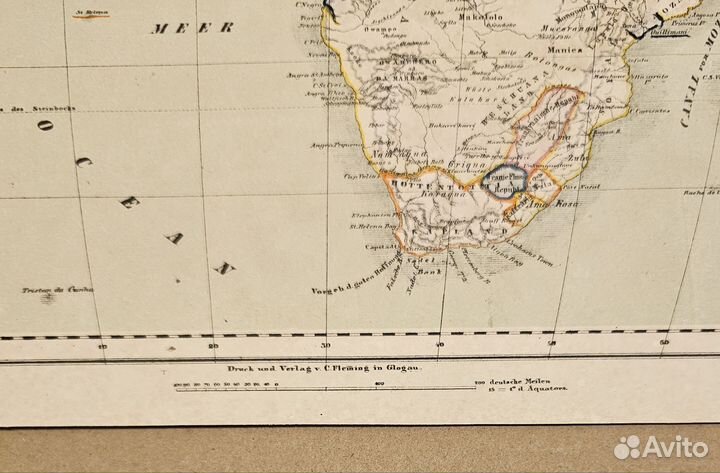Карта Африки с колониями. 1850-е. Германия