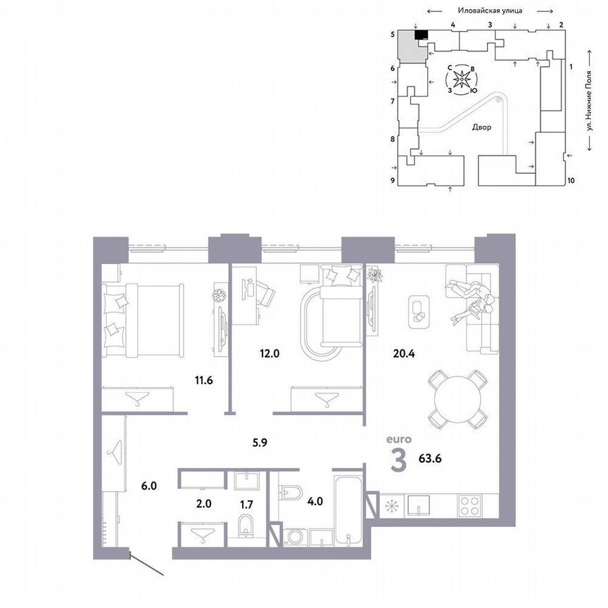 2-к. квартира, 63,6 м², 3/31 эт.