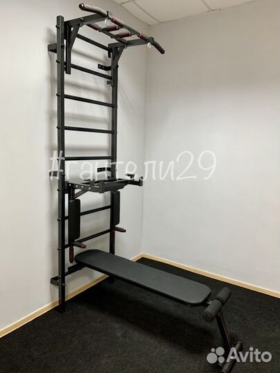 Шведская стенка с брусьями, скамьей и упорами