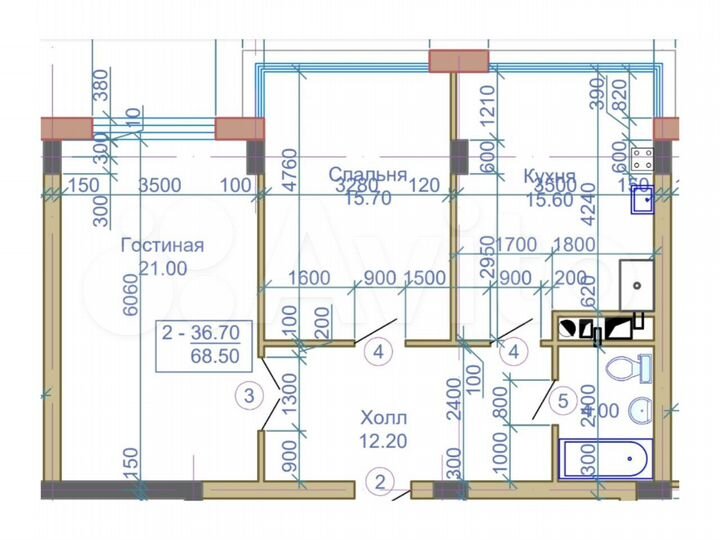 2-к. квартира, 68,5 м², 3/9 эт.