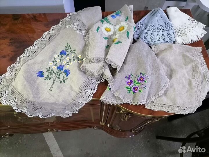Рушник, салфетка, вышивка,вязание, Лен, текстиль