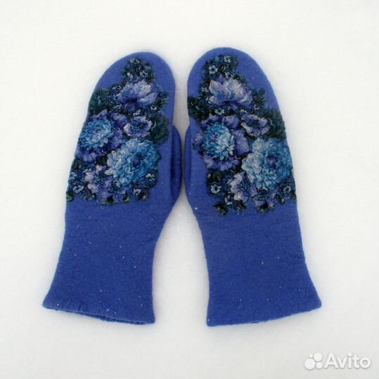Варежки валяные с павлопосадским платком