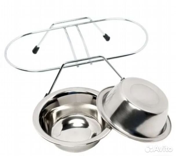 Металлическая двойная миска на подставке