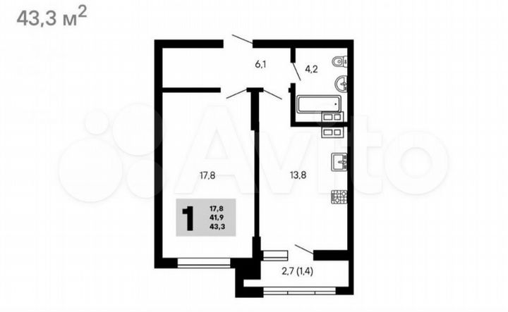 1-к. квартира, 43,3 м², 15/23 эт.