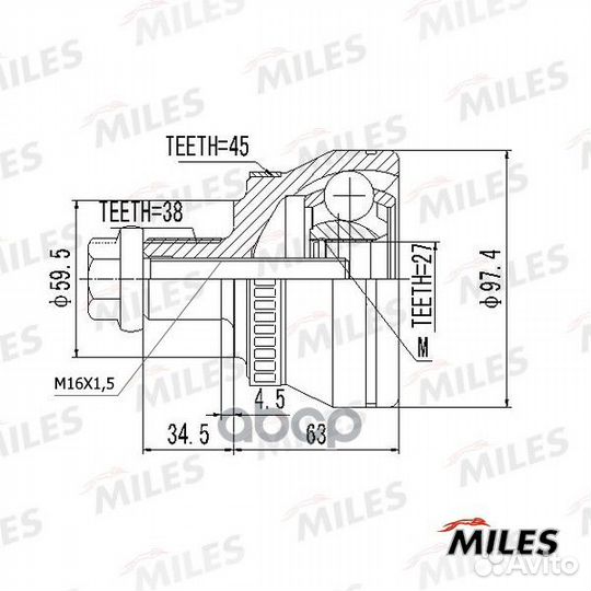 Шрус audi A4 1.8-3.0 00- нар.(ABS) GA20029 Miles