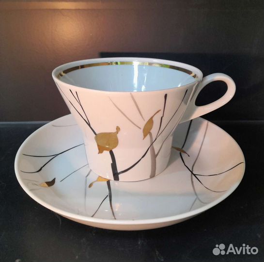 Чайная пара Гигант Дулево золотая ветка, осень