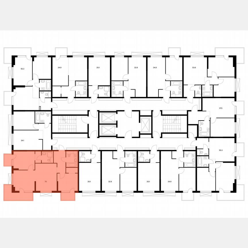 2-к. апартаменты, 70 м², 6/24 эт.