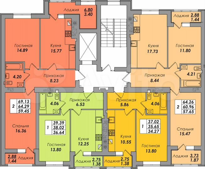 2-к. квартира, 69,1 м², 2/8 эт.