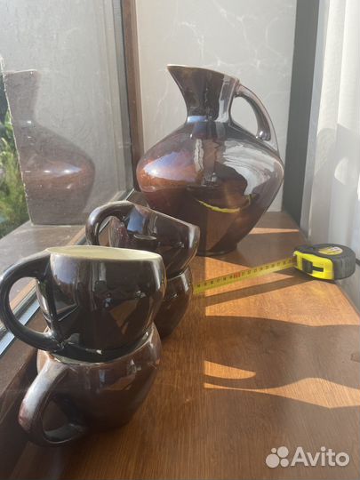 Керамический сервиз кувшин и 4 чашки СССР