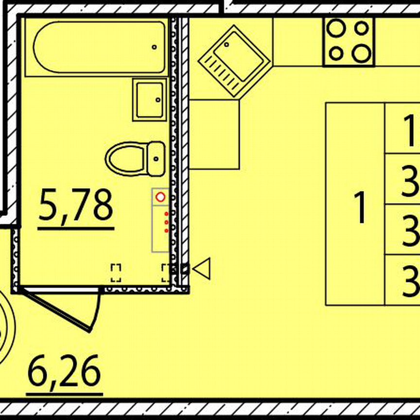 1-к. квартира, 31,8 м², 1/4 эт.