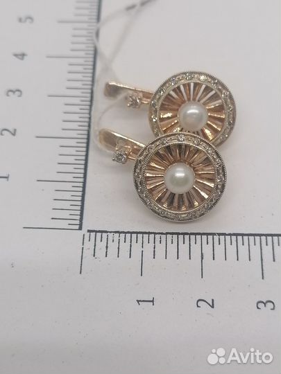 Серьги с природным камнем Золото