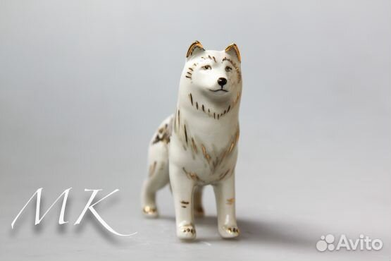 Сибирский Хаски в золоте - статуэтка из фарфора
