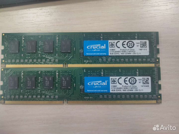 Оперативная память Crucial ddr3l 8 gb 2x4gb