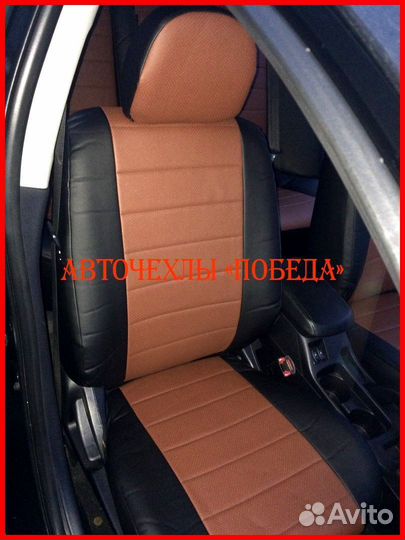 Чехлы Mitsubishi Lancer 10 1 из экокожи чёрно-кори