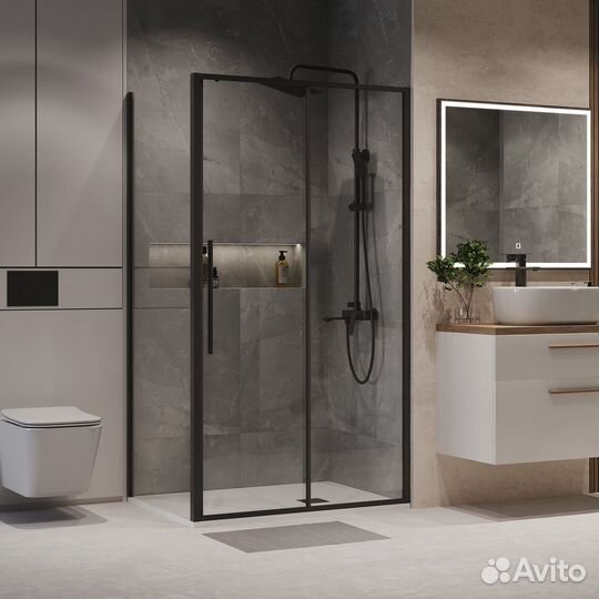 Душ кабина 80x130 см, раздвижн, черн мат, прозрач