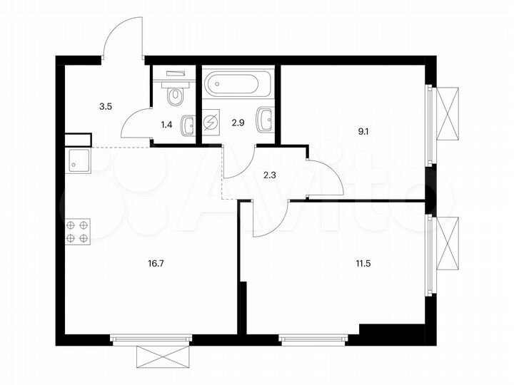 2-к. квартира, 47,4 м², 10/25 эт.
