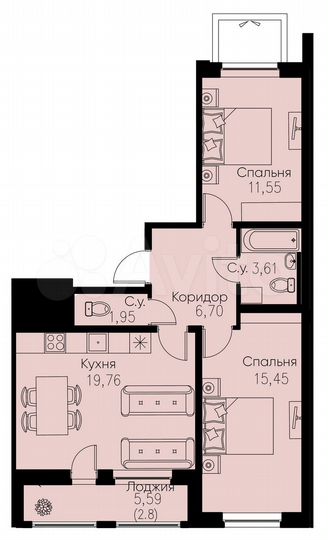 2-к. квартира, 61,8 м², 1/12 эт.