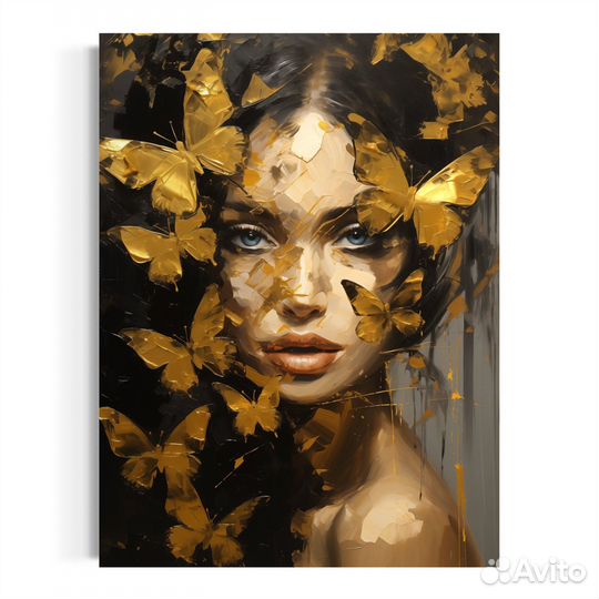 Картина маслом 3 д золотые бабочки Интерьерная