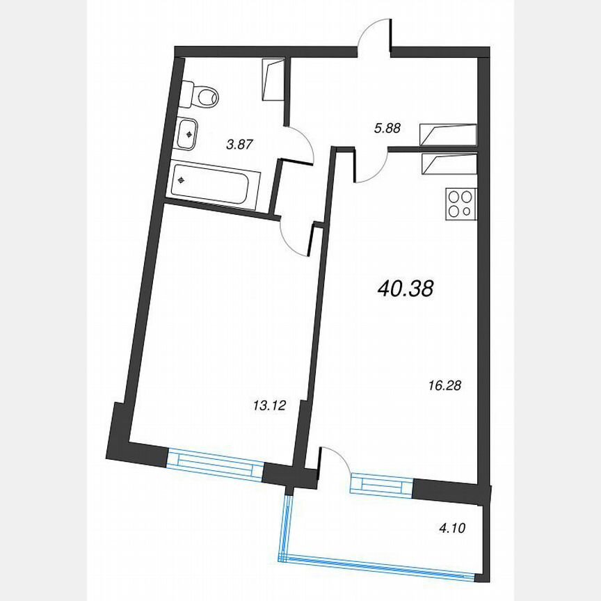 1-к. квартира, 43,3 м², 13/22 эт.