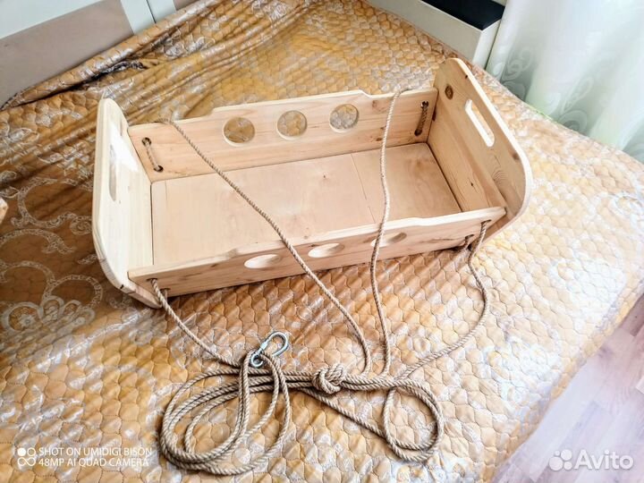 Детская колыбель люлька подвесная натур дерево