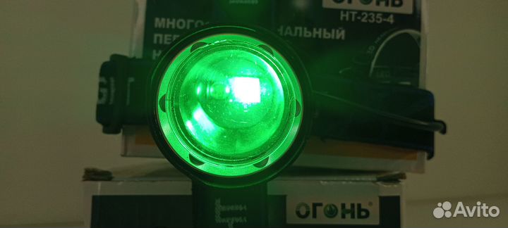 Налобный фонарь 4 режима зелёный и красный свет