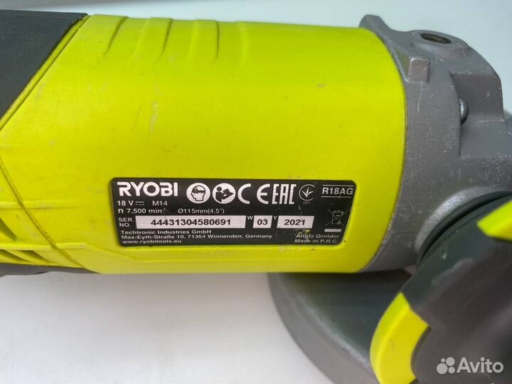Аккумуляторная угловая шлифмашина Ryobi ONE+ R18AG