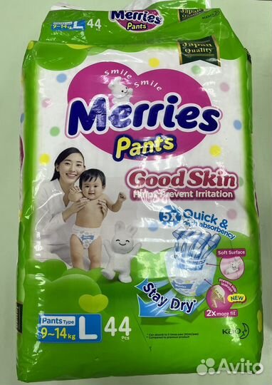 Merries подгузники-трусики Good Skin L, 9-14 кг