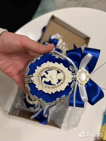 Набор из небьющихся елочных игрушек, синий бархат