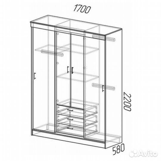 Шкаф-купе с зеркалом и ящиками Новый / Гарантия 1г