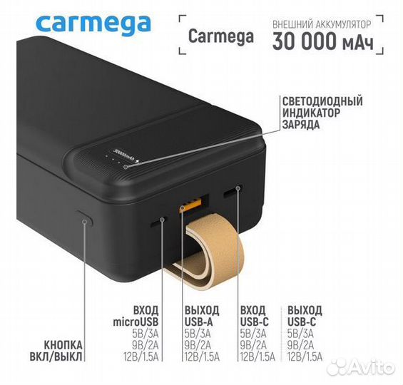 Внешний аккумулятор Carmega 30000mAh Charge PD30