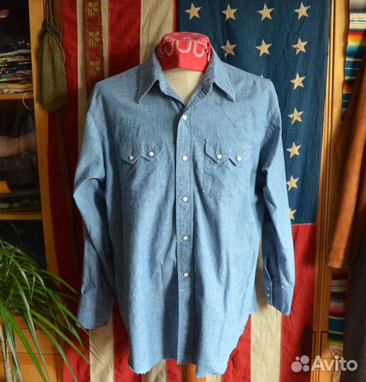 1970s' Chambray Western Dee-Cee XL 52 Made in USA