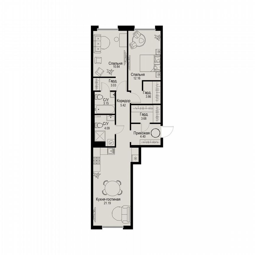 2-к. квартира, 71,8 м², 2/6 эт.