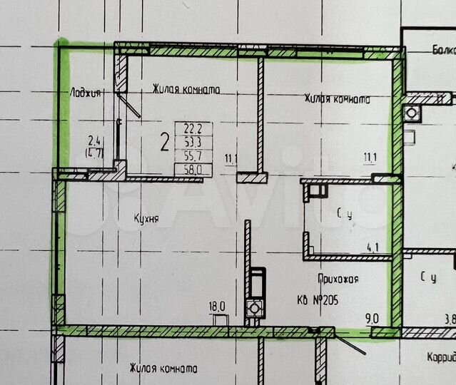 2-к. квартира, 55,7 м², 7/8 эт.