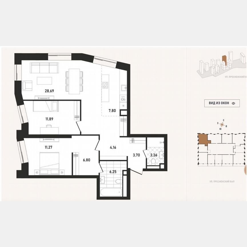2-к. квартира, 83,9 м², 13/34 эт.