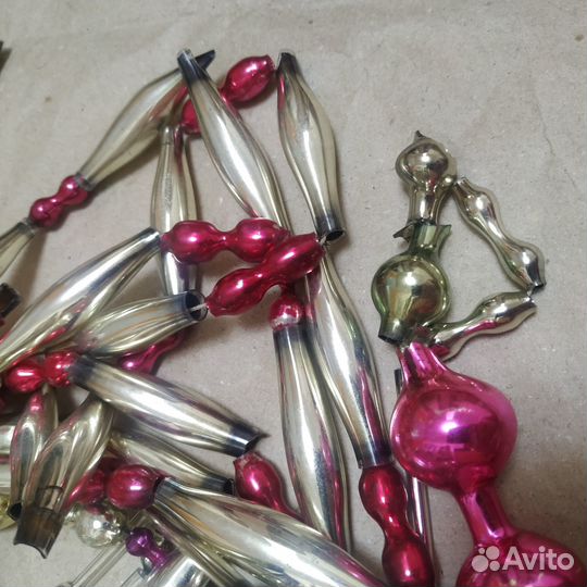 Елочное украшение СССР бусы стеклянные