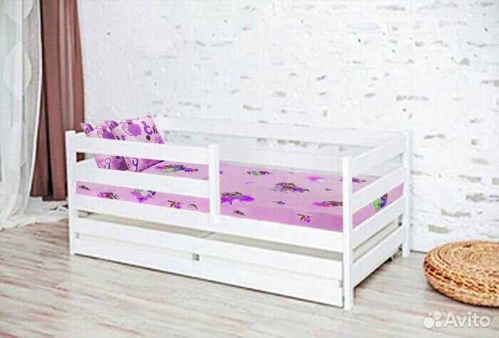 Кроватка из массива софа эко от 2х лет высокий бор