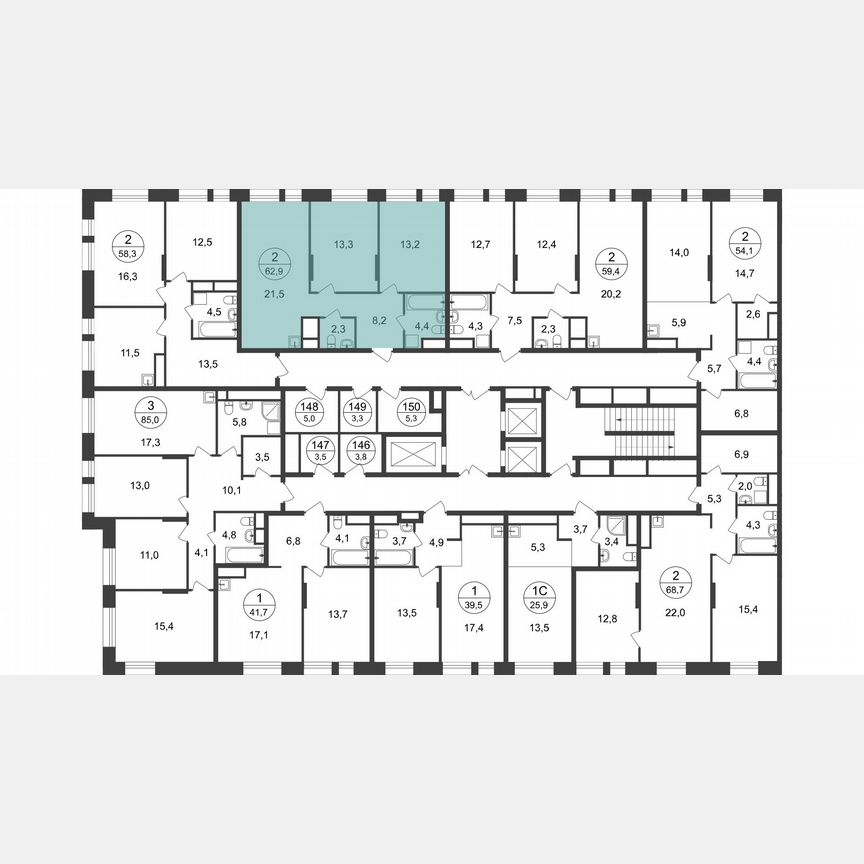 2-к. квартира, 62,9 м², 14/22 эт.