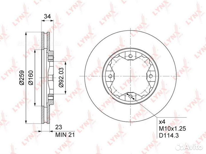 Lynxauto BN-1036 Диск тормозной перед