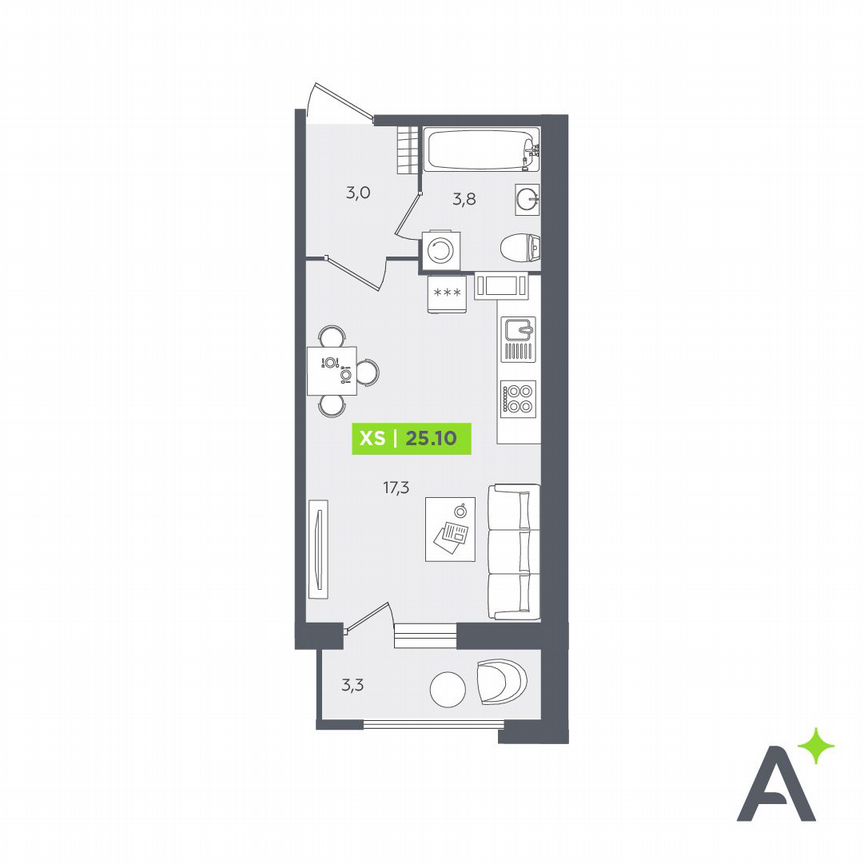 Квартира-студия, 25,1 м², 10/13 эт.