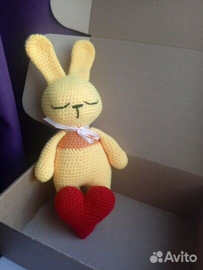 Вязаная Мягкая игрушка Зайка Сплюшка