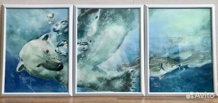 Картина триптих. Акварель