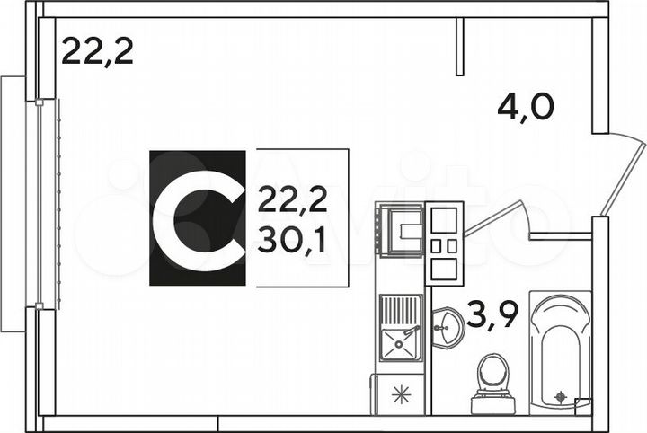 Квартира-студия, 30,1 м², 9/16 эт.