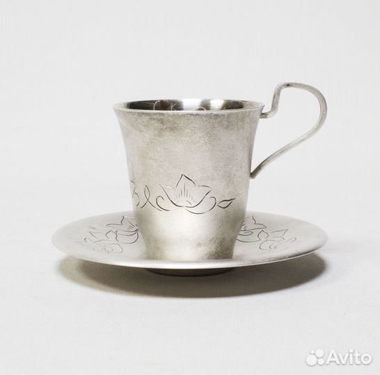 Кофейная пара, мельхиор,гравировка, 4юммет, чашка