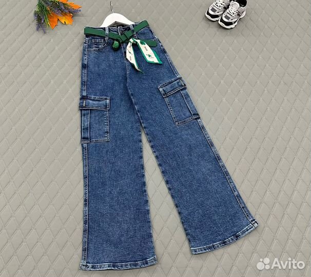 Джинсы карго для девочки, 128-158