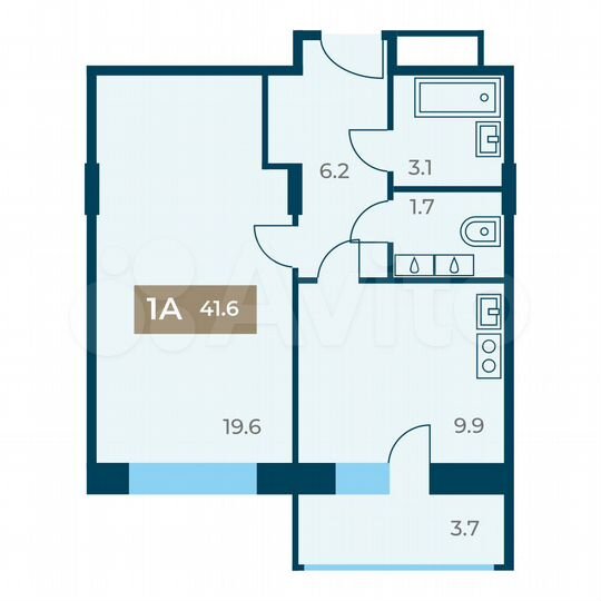 1-к. квартира, 41,6 м², 4/12 эт.