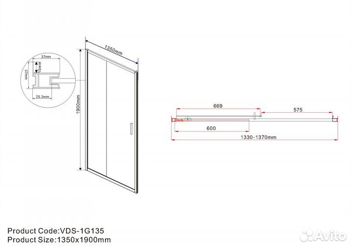 Душ. дверь Vincea 135x190 Хром vds-1g135ch