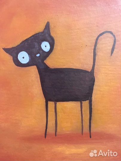 Картина маслом кот с добрыми глазами 20х20 с подст